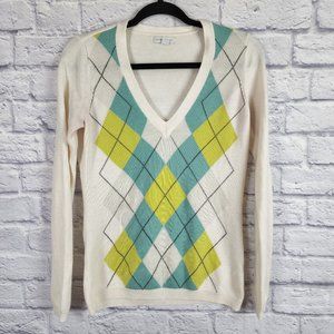 New York & Company Women's Size Small V-Neck Argyle Sweater